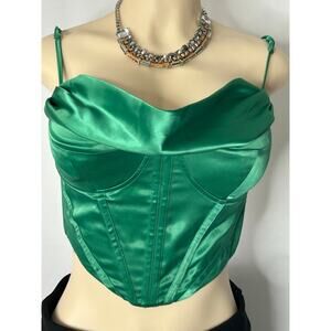 Emerald Green Satin Corset Top Bustier Cowl Neck Y2K Party Going Out M